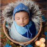 Baby Woolen Star Bonnet B018 | NB | Steel Blue Shades