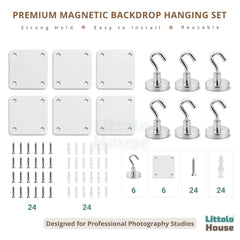 Premium Magnetic Backdrop Hanging Set | Set of 60 | Studio Setups | White