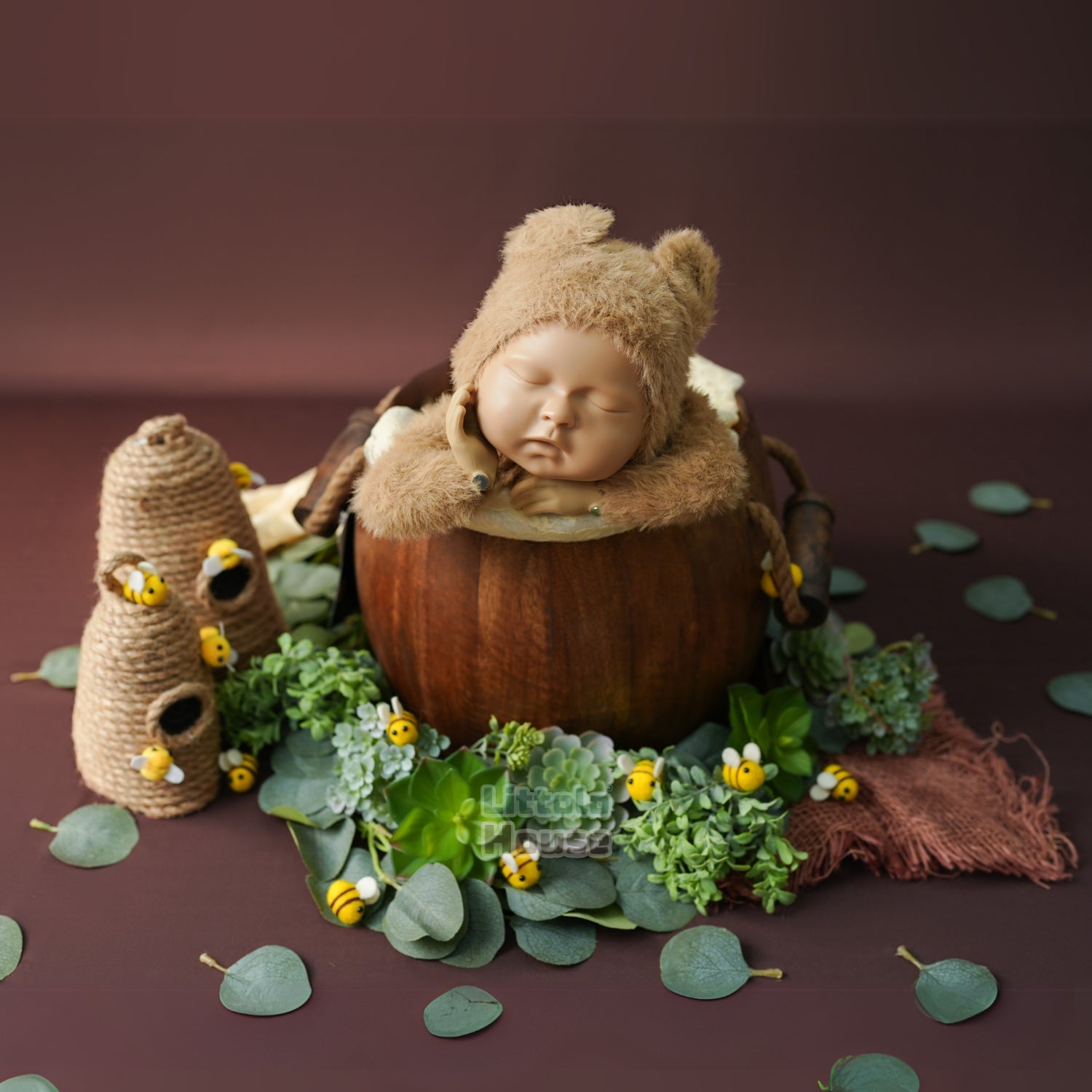 Baby Fur Romper with Bonnet Outfit O057 | 2M | Brown