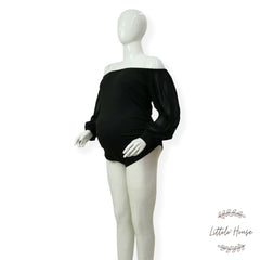 Bodysuit with Chiffon Puff Full Sleeves M040 | M | Black