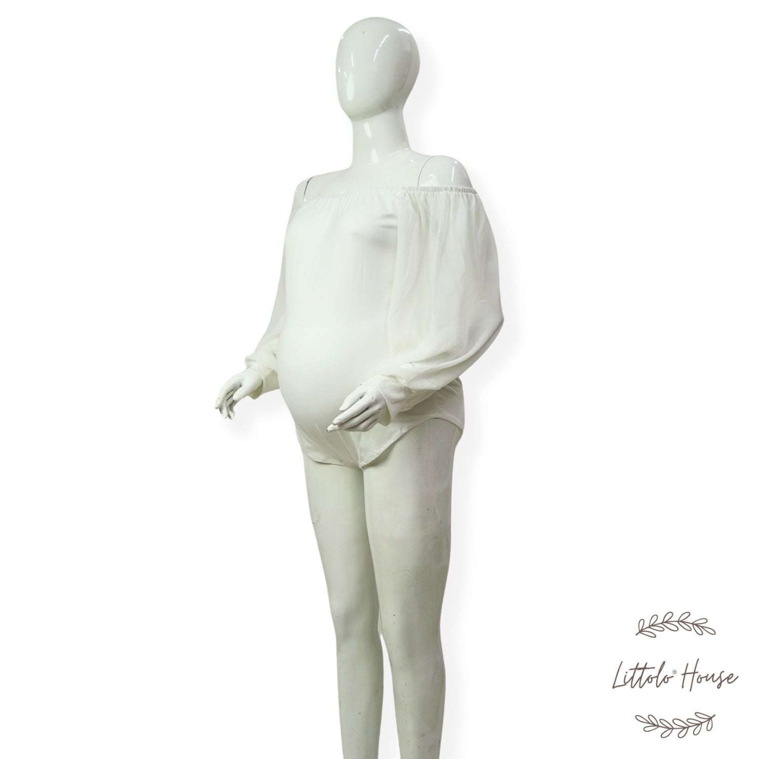 Bodysuit with Chiffon Puff Full Sleeves M040 | M | Off White
