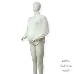 Bodysuit with Chiffon Puff Full Sleeves M040 | M | Off White