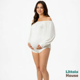 Bodysuit with Chiffon Puff Full Sleeves M040 | M | Off White