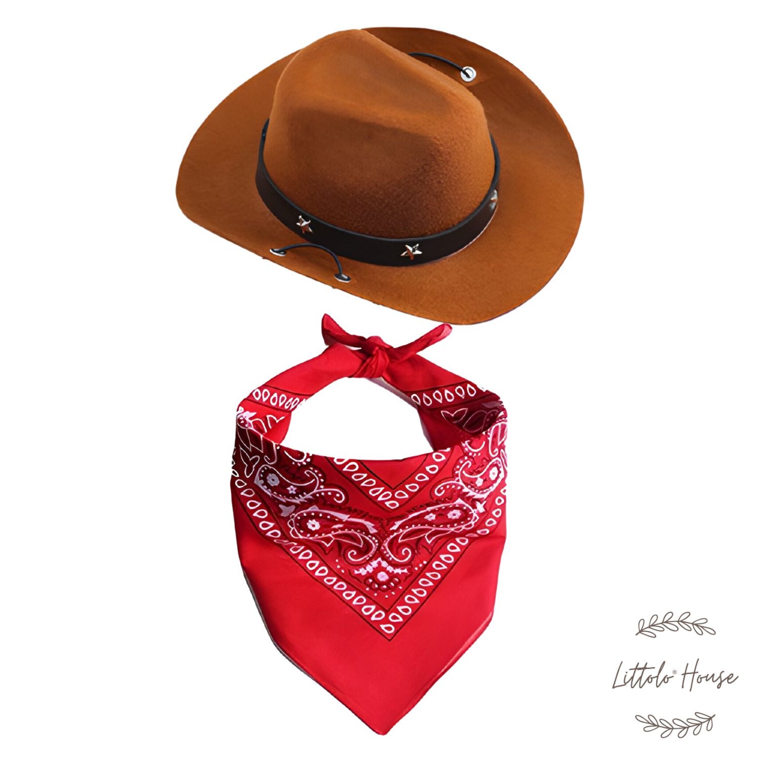 Cowboy Hat with Red Scarf B029 | 1Y | Brown