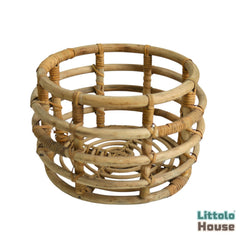 Farmhouse Style Round Cane Basket | Cane | Natural Wood