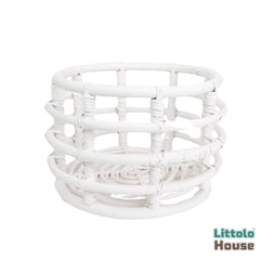 Farmhouse Style Round Cane Basket | Cane | White