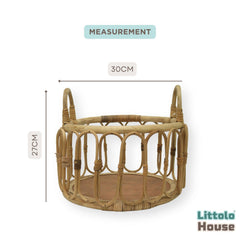 Woven Round Cane Basket with Handles | Cane | Natural Wood