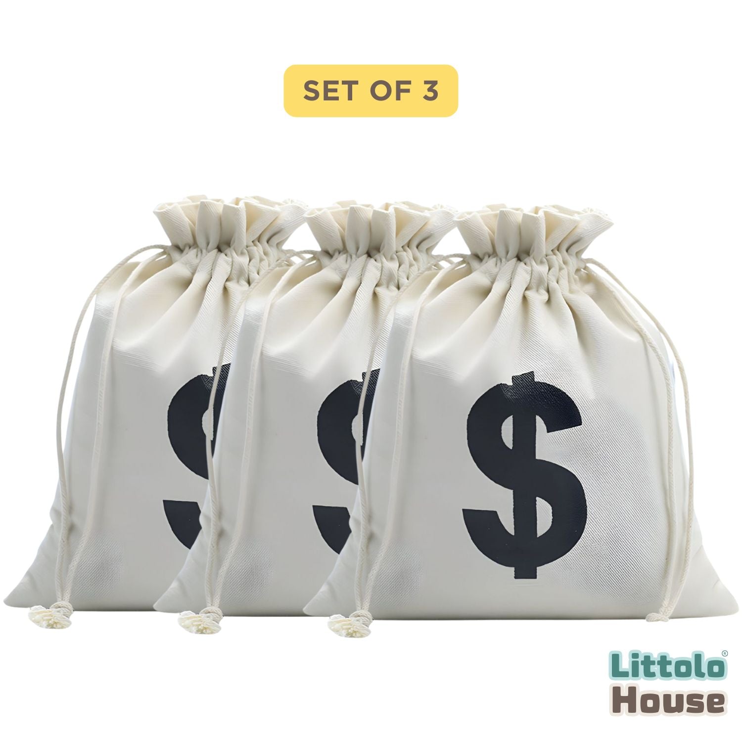 Canvas Money Bags Beige D071 | Pack of 3