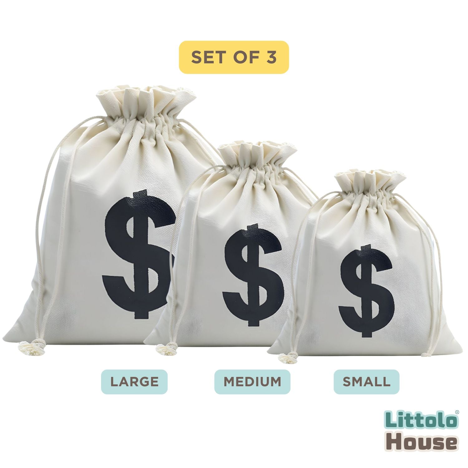 Canvas Money Bags Beige D071 | Pack of 3