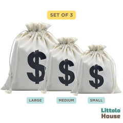 Canvas Money Bags Beige D071 | Pack of 3