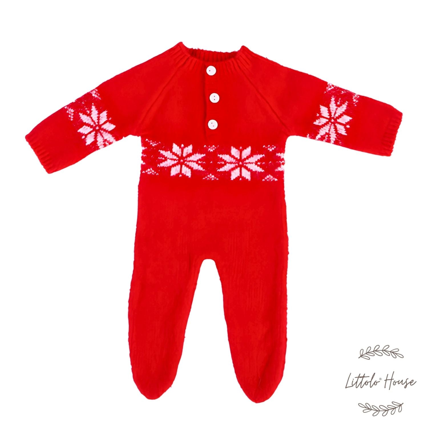Baby Woolen Christmas Romper with Sleep Hat O104 | 3M | Red