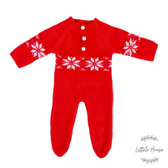 Baby Woolen Christmas Romper with Sleep Hat O104 | 3M | Red