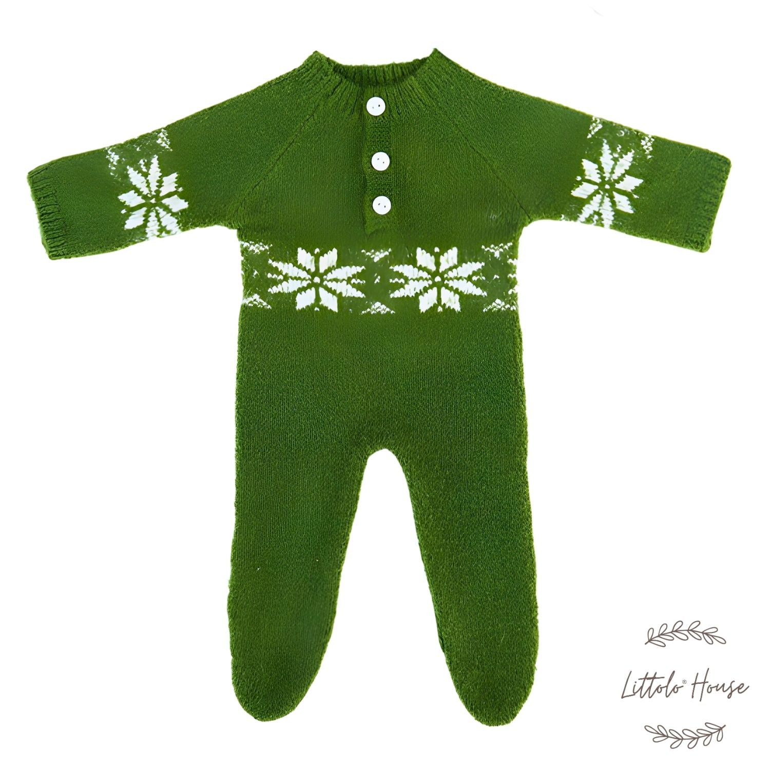 Baby Woolen Christmas Romper with Sleep Hat O104 | 3M | Green