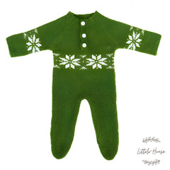 Baby Woolen Christmas Romper with Sleep Hat O104 | 3M | Green