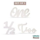 Cursive One C1 • Numeric Half • Cursive Two | Set of 3 | Wooden Decorative | White