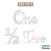 Cursive One C2 • Numeric Half • Cursive Two | Set of 3 | Wooden Decorative | White