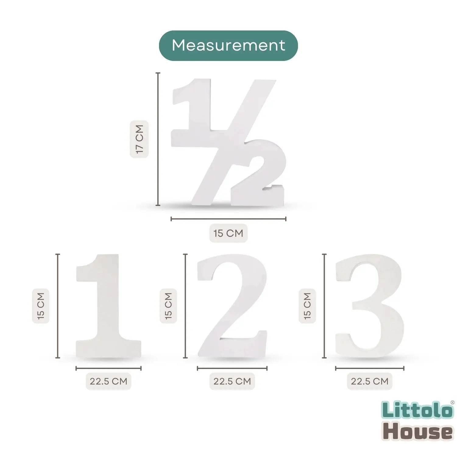Numeric Half • Numeric One • Numeric Two • Numeric Three | Set of 4 | Wooden Decorative | White