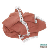 Cotton Gauze Blanket with Tassels Lace Style 2 Layer | Brick Brown