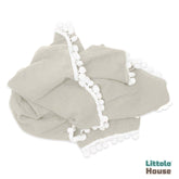 Cotton Gauze Blanket with Tassels Lace Style 2 Layer | Olive Gray