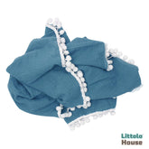 Cotton Gauze Blanket with Tassels Lace Style 2 Layer | Teal