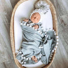 Cotton Gauze Blanket with Tassels Lace Style 2 Layer | Teal