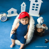 Baby Knitted Suspender Romper Outfit | 2M | Royal Blue
