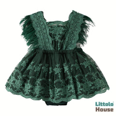 Baby Girl Sequin Ruffle Lace Romper O229 | 1Y | Dark Green