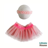 Baby Girl Net Frill Tutu Skirt with Pearl Headband O234 | NB | Light Pink