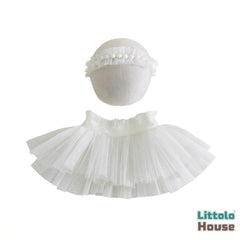 Baby Girl Net Frill Tutu Skirt with Pearl Headband O234 | NB | White