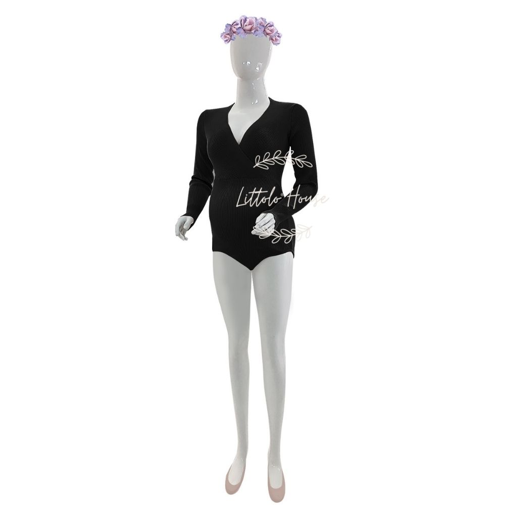 Full Sleeves V Neck Body Suit M031 Maternity Bodysuit | M | Black