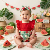 Baby Girl Sleeveless Straps Romper Jumpsuit O016 Outfit | Watermelon