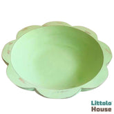 Handmade Flower Round Bowl | Wooden Tableware | Rustic Sage Green