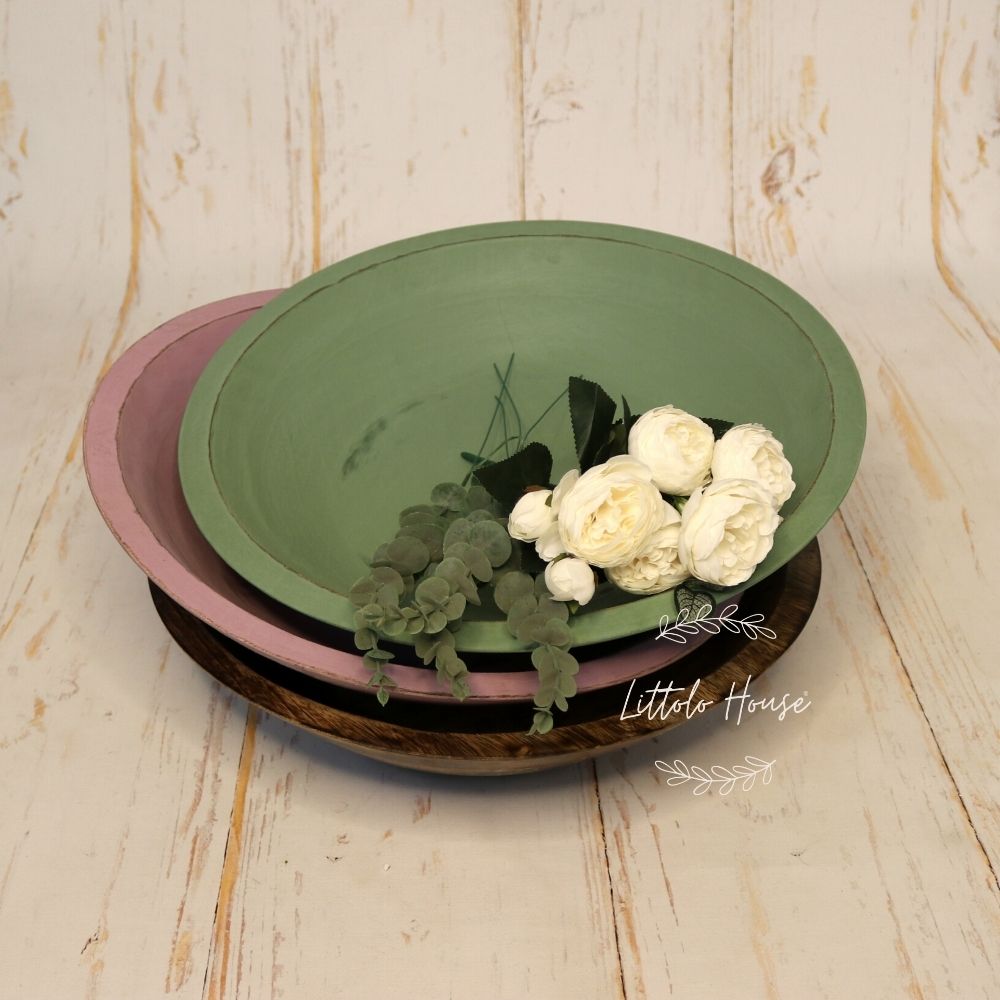 Handmade Round Bowl | Wooden Tableware | Rustic White