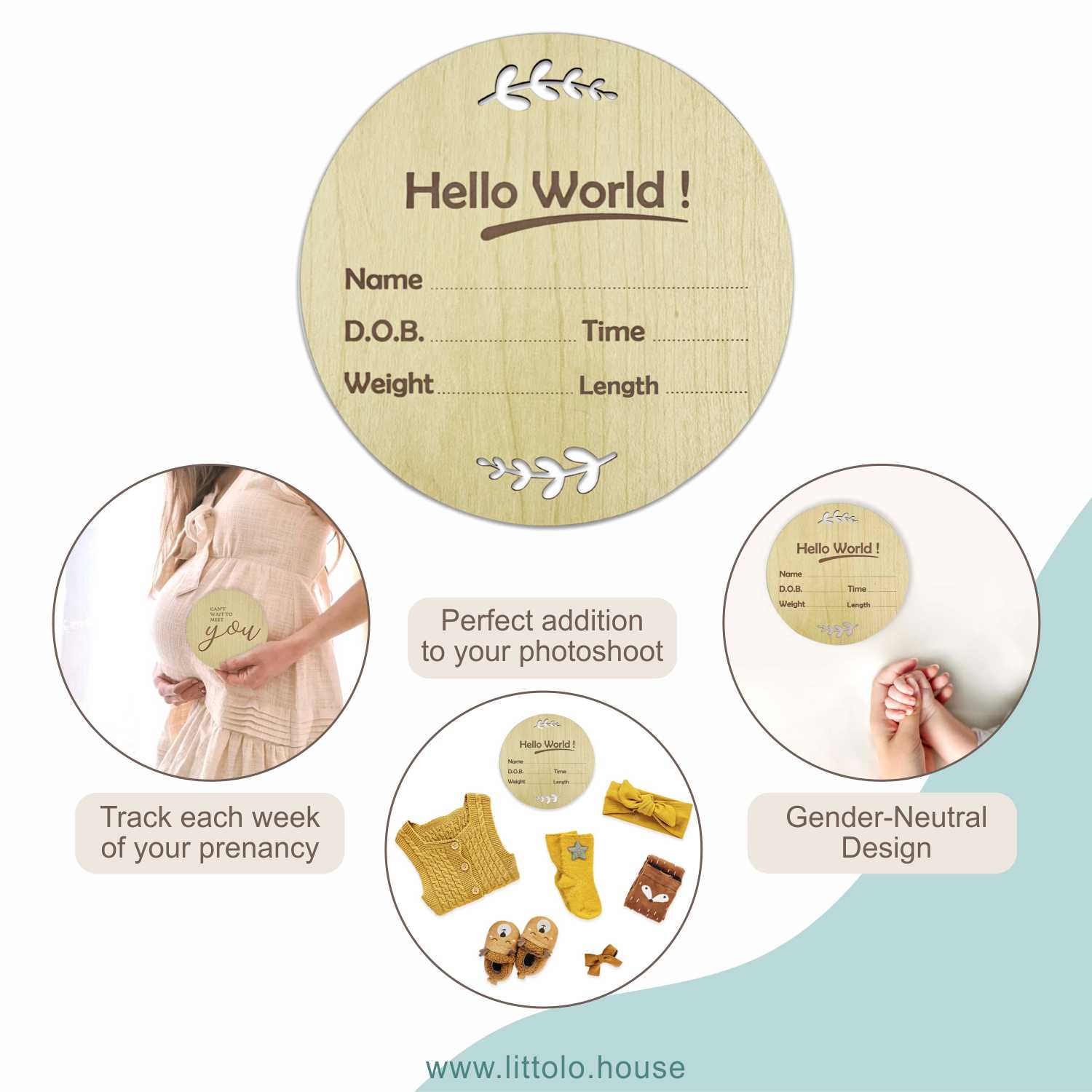 Hello World Milestone Card Style 2 | Wooden Decorative | Natural Wood