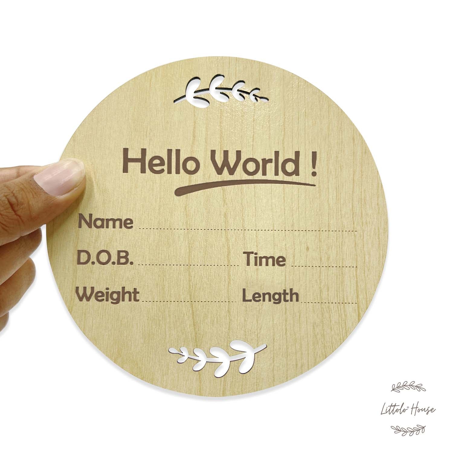 Hello World Milestone Card Style 2 | Wooden Decorative | Natural Wood