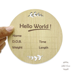 Hello World Milestone Card Style 2 | Wooden Decorative | Natural Wood