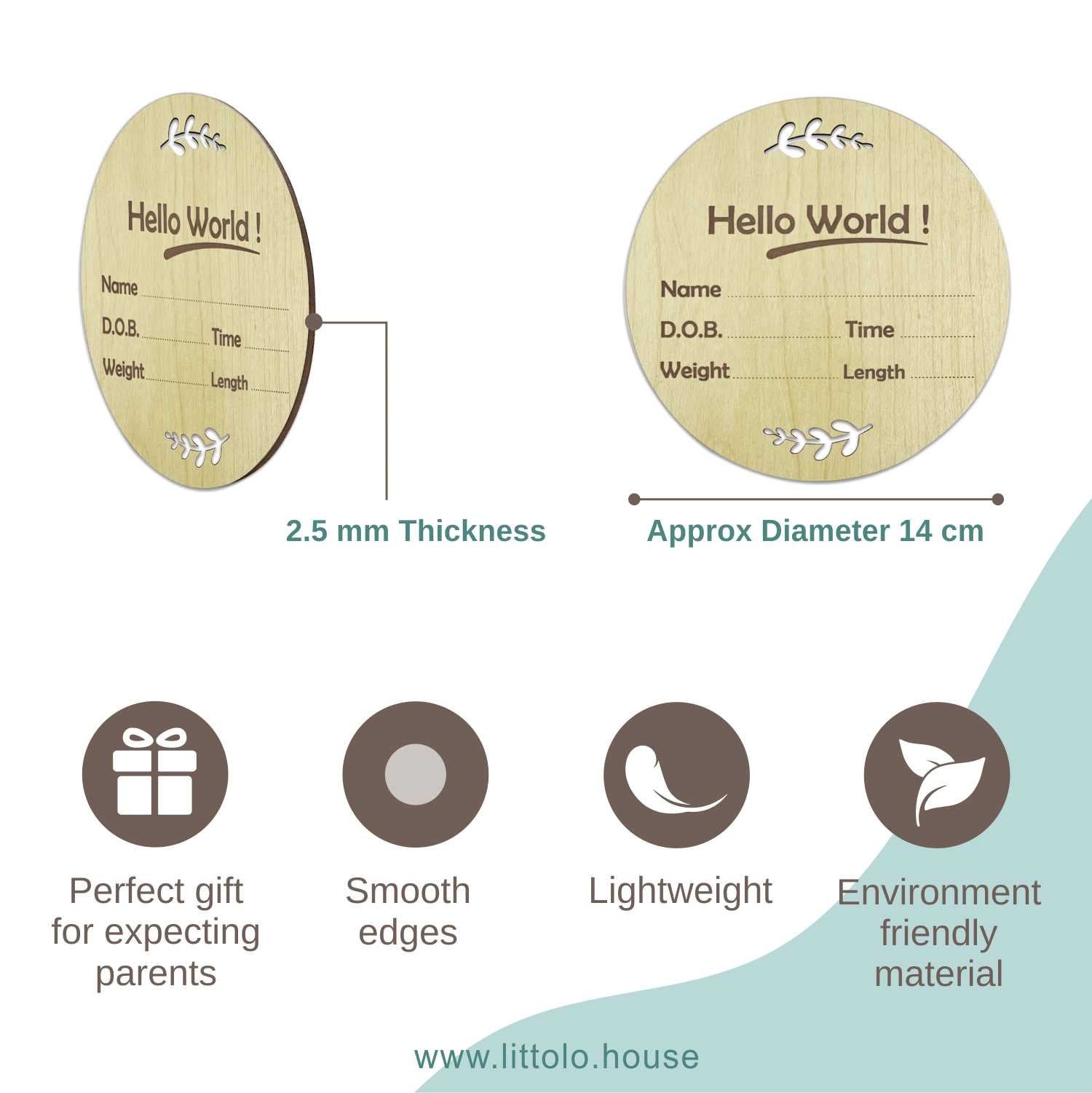 Hello World Milestone Card Style 2 | Wooden Decorative | Natural Wood