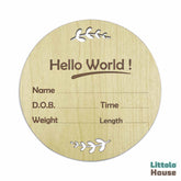 Hello World Milestone Card | Wooden Decorative | Natural Wood