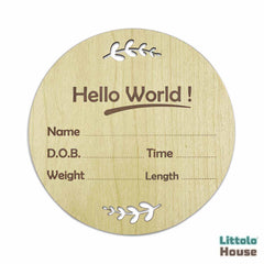 Hello World Milestone Card Style 2 | Wooden Decorative | Natural Wood