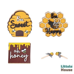 Honey Bee Theme Decorative Board D095 | Pack of 5 | Mustard