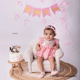 Baby Girl Lace Frill Frock with Bonnet Posing Aid and Botties SR030 | 4M | Pink