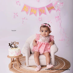 Baby Girl Lace Frill Frock with Bonnet Posing Aid and Botties SR030 | 4M | Pink