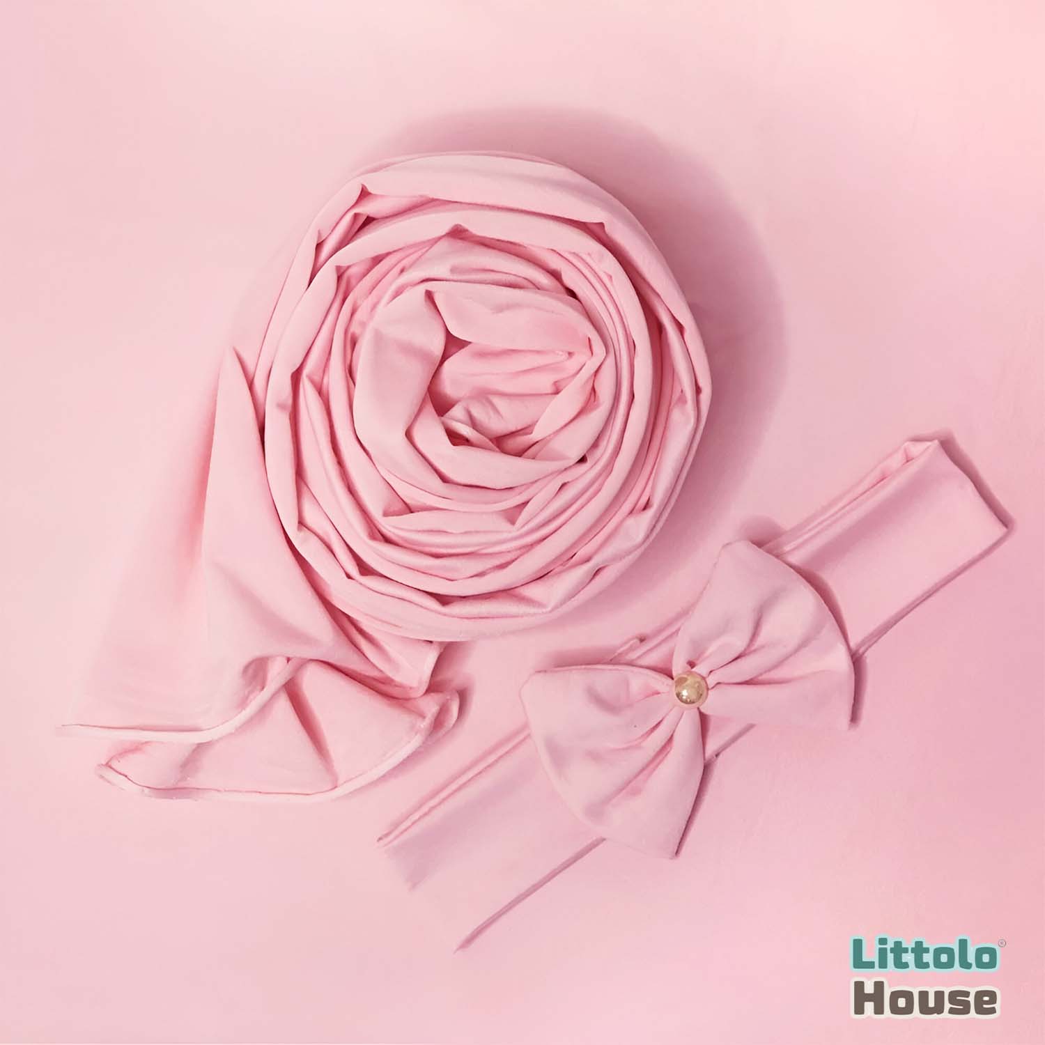 Jersey Layer with Wrap and Hairband SR058 | Set of 3 | Baby Pink