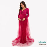 Jersey Maxi Dress with Net Flare M026 Maternity Gown | L | Cherry