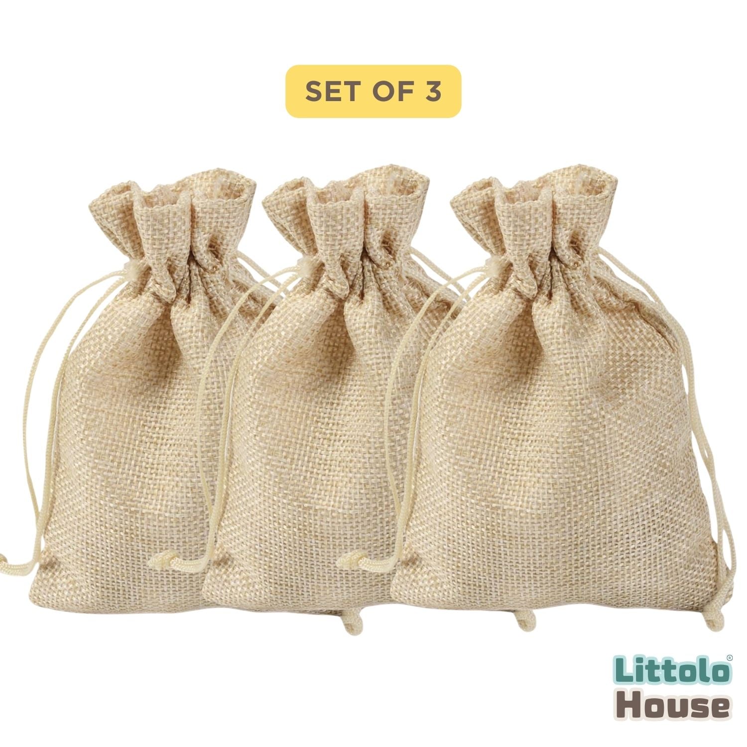 Linen Drawstring Money Bag | Pack of 3 | Jute
