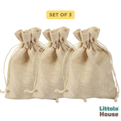 Linen Drawstring Money Bag | Pack of 3 | Jute