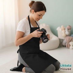 Unisex Aprons with Front Pocket for Men and Women Free Size A002 Pack of 1 | M | Black