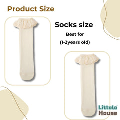 Baby Girl High Knee Lace Cotton Socks for Girls A | 1Y | Off White
