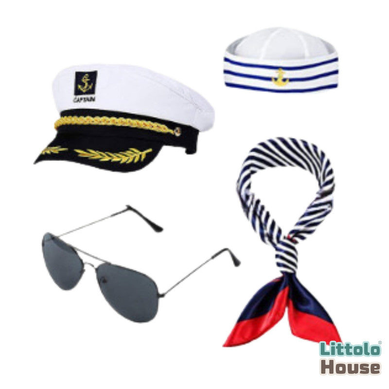 Sailor Hat & Accessories Set Decorative addons A041 | Adult | White