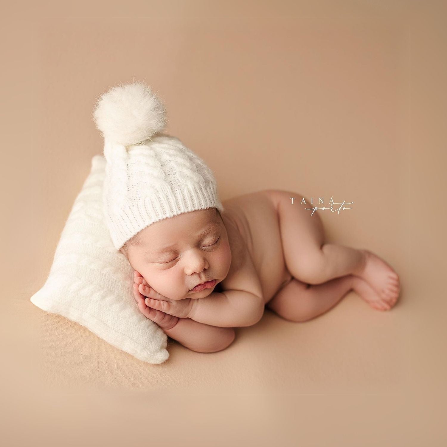 Baby Wool Hat and Pillow set of 2 B013 | NB | Natural White